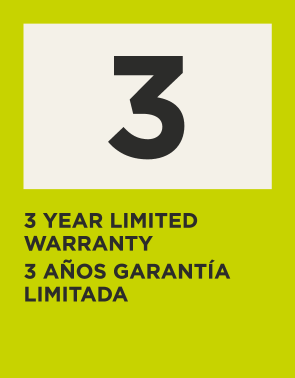 3-year limited warranty badge.