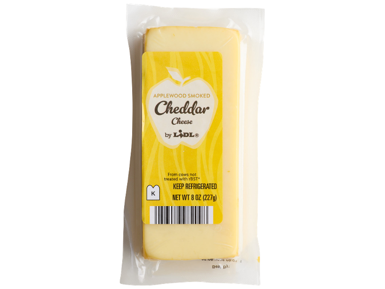 Applewood smoked cheddar cheese in packaging, 227g.
