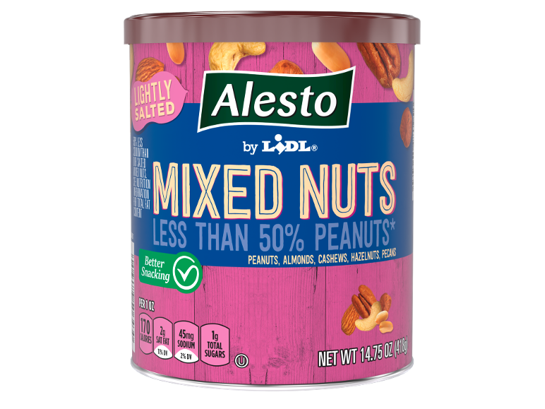 Lightly salted mixed nuts with less than 50% peanuts.
