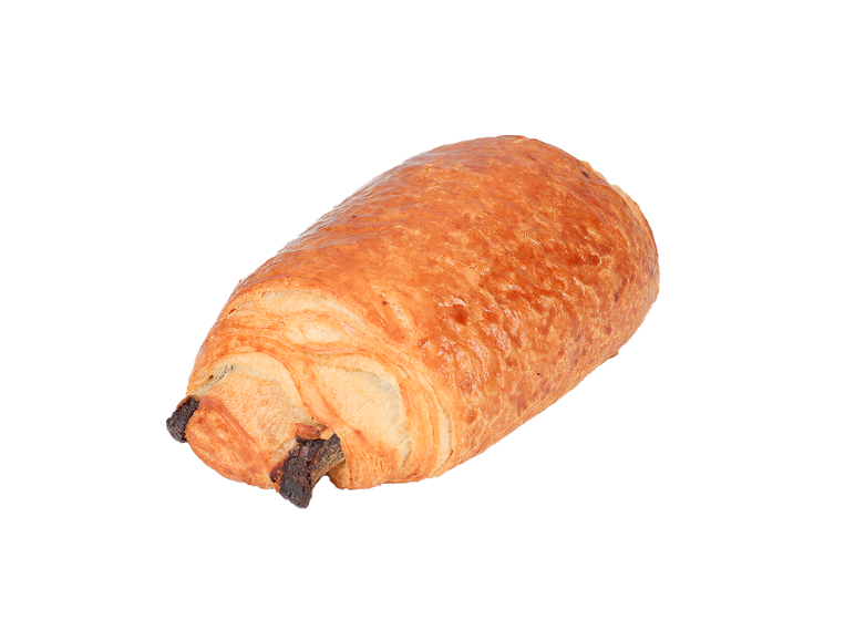 Golden-brown pain au chocolat with visible chocolate pieces