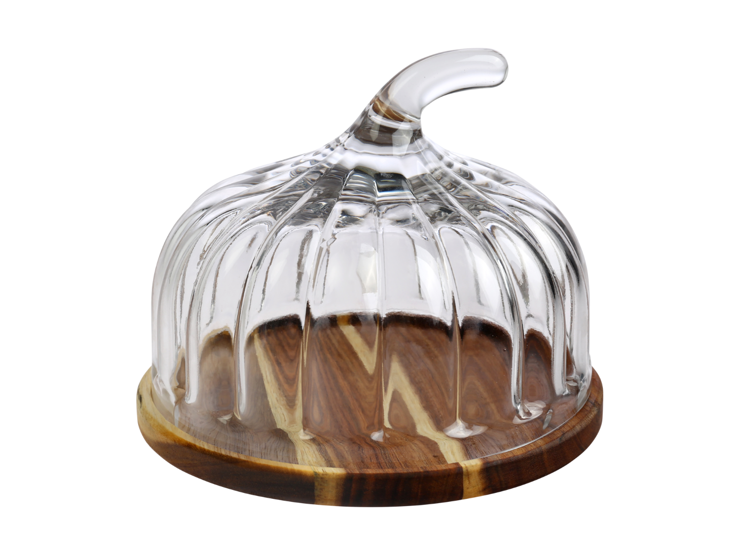 glass pumpkin dome with acacia wood base | Lidl