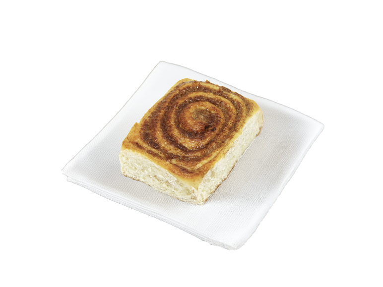 Cinnamon roll on a white napkin.