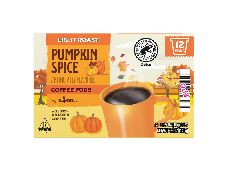 Light roast pumpkin spice coffee pods, 12 count.