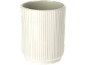 White ceramic vase with vertical ribbed stripes.