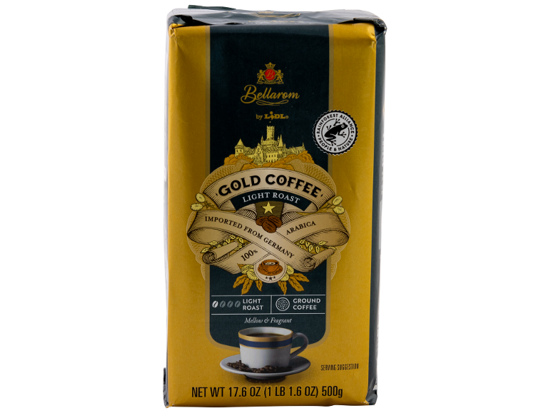 Light roast coffee with Rainforest Alliance seal, 100% Arabica, imported from Germany.