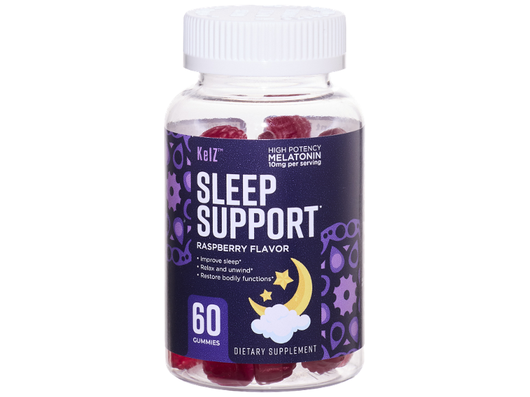 Sleep support gummies, raspberry flavor, 10mg melatonin per serving, 60 gummies.