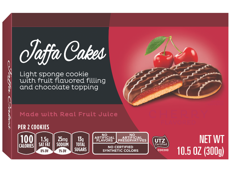 Light sponge cookies with fruit flavored filling and chocolate topping, with nutritional info and UTZ certified.