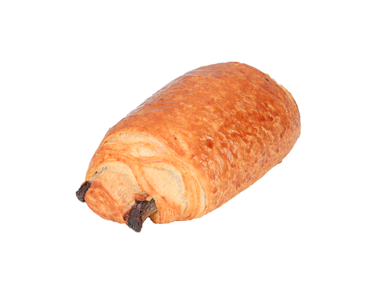 Golden-brown pain au chocolat with visible chocolate pieces