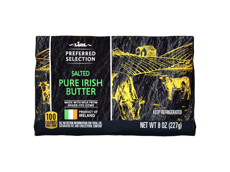 Salted pure Irish butter, made with milk from grass-fed cows, 100 calories per tablespoon.