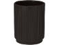 Dark brown ribbed ceramic pot or mug.