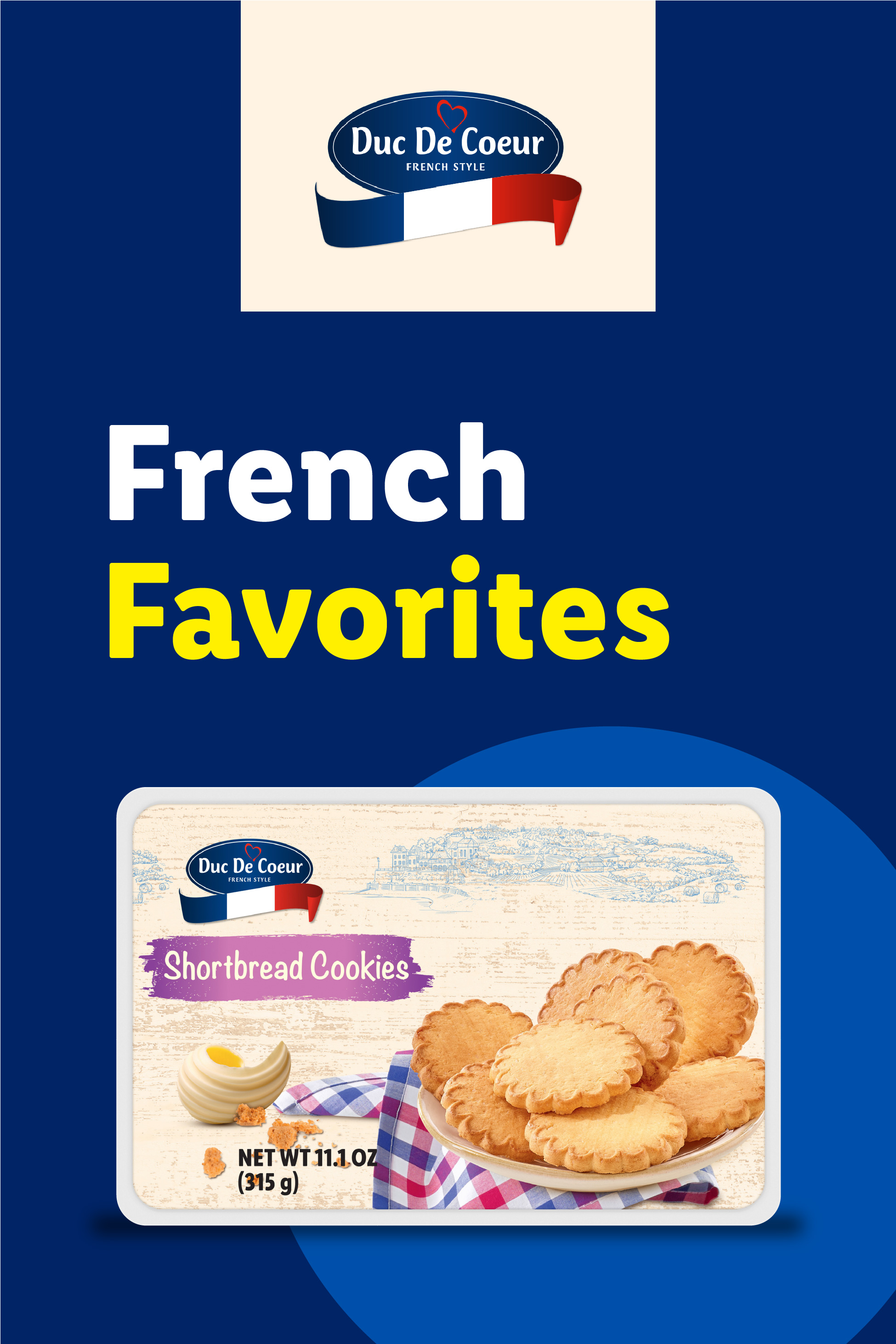 Shortbread cookies with a French theme, featuring a plate of cookies and butter.
