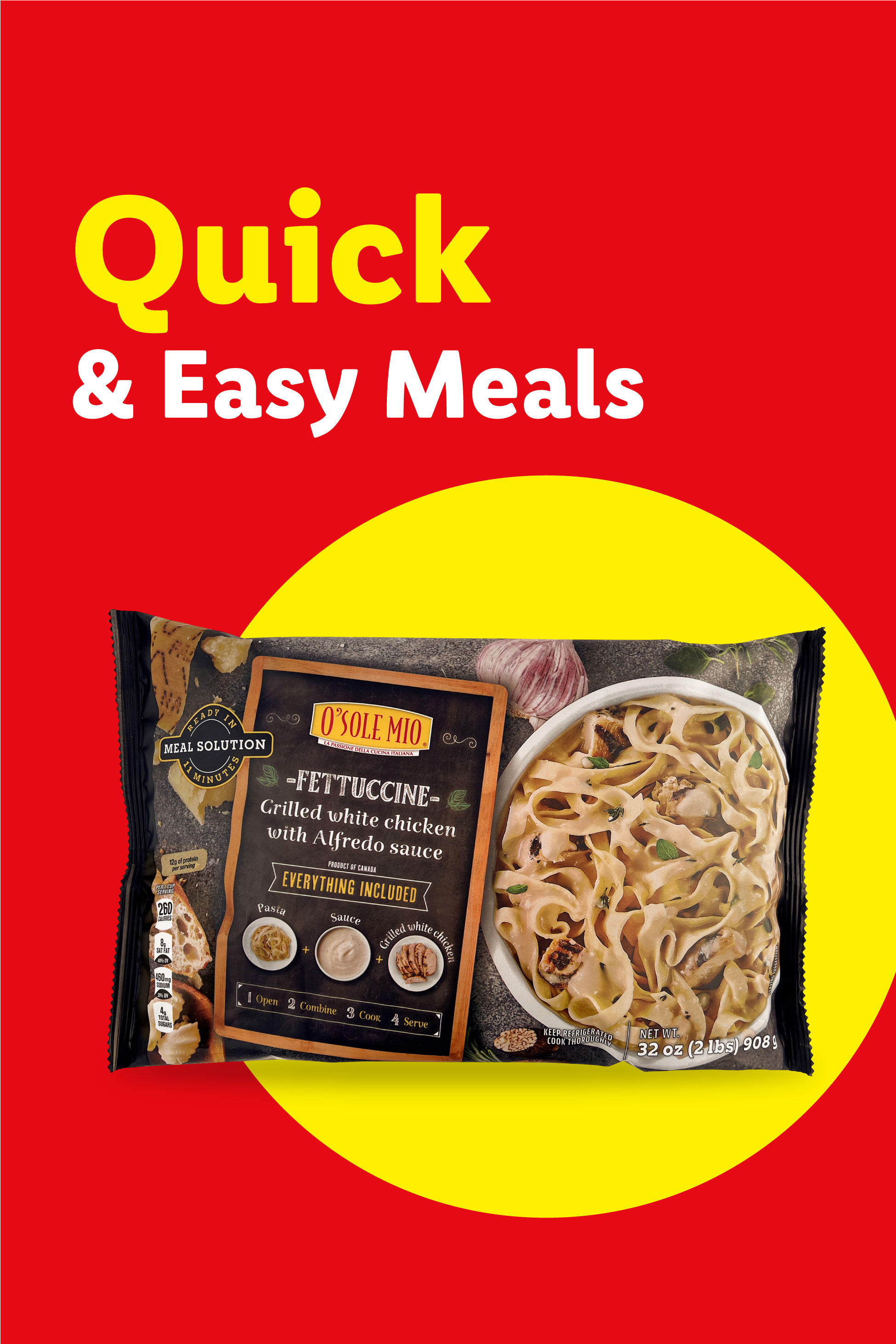 Quick & Easy Meals: Fettuccine with grilled white chicken and Alfredo sauce.