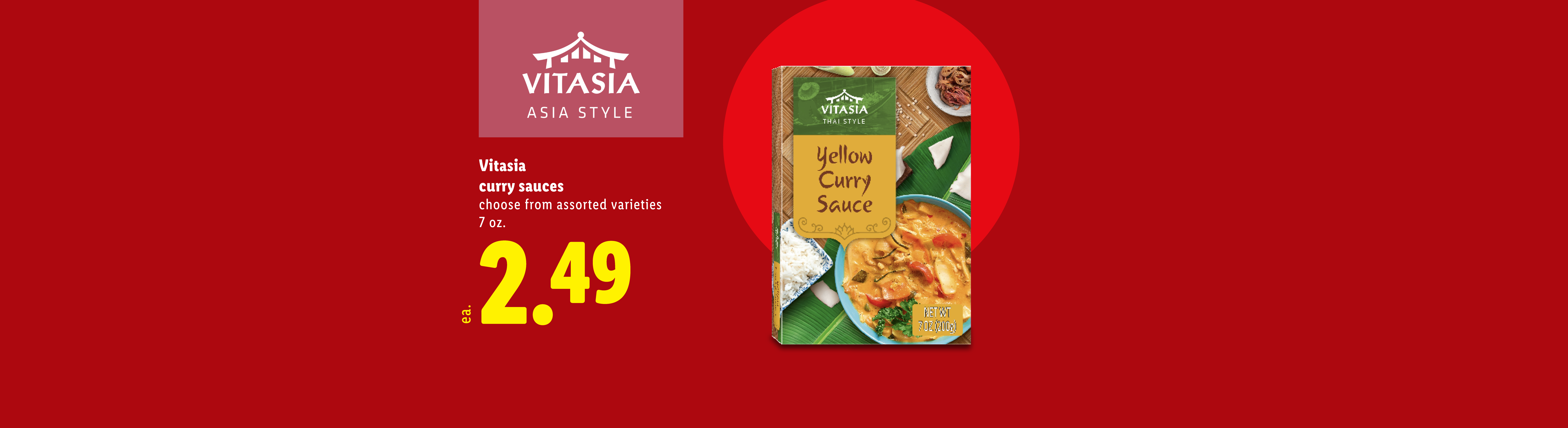 Vitasia curry sauces, assorted varieties, 7 oz., priced at $2.49 each.