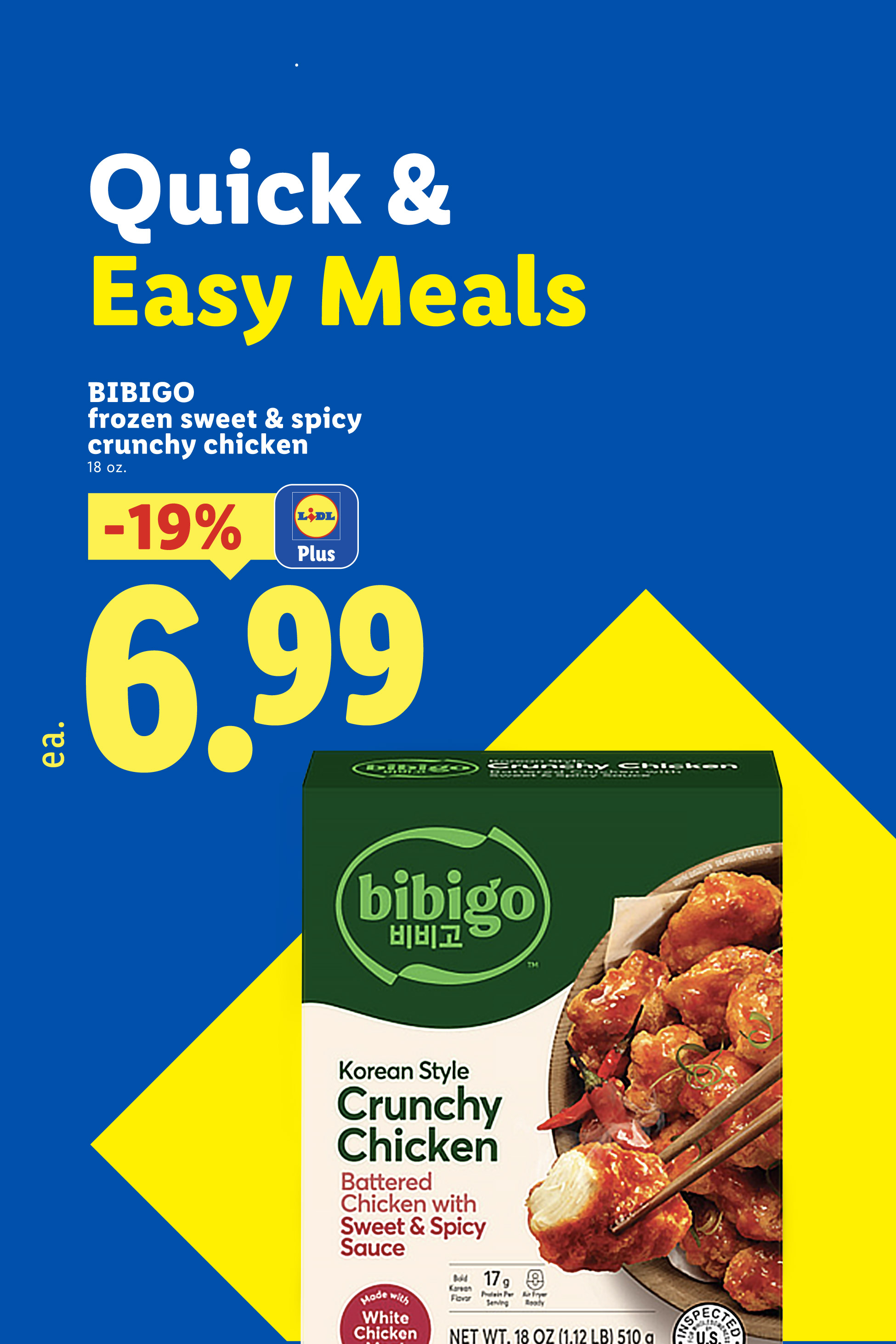 Frozen sweet and spicy crunchy chicken on sale for 6.99 with Lidl Plus.