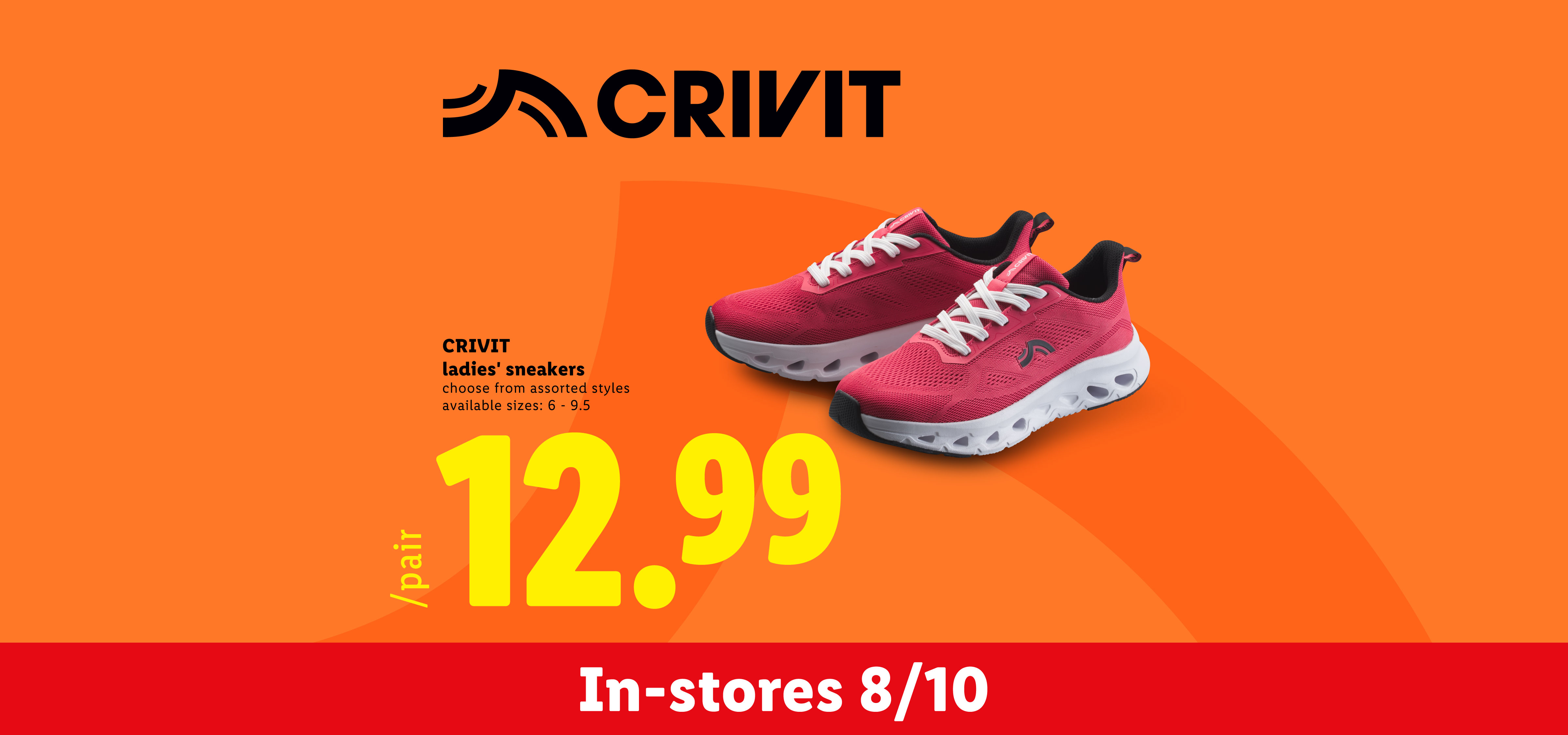 Pink ladies' sneakers for 12.99, available in stores from 8/10.