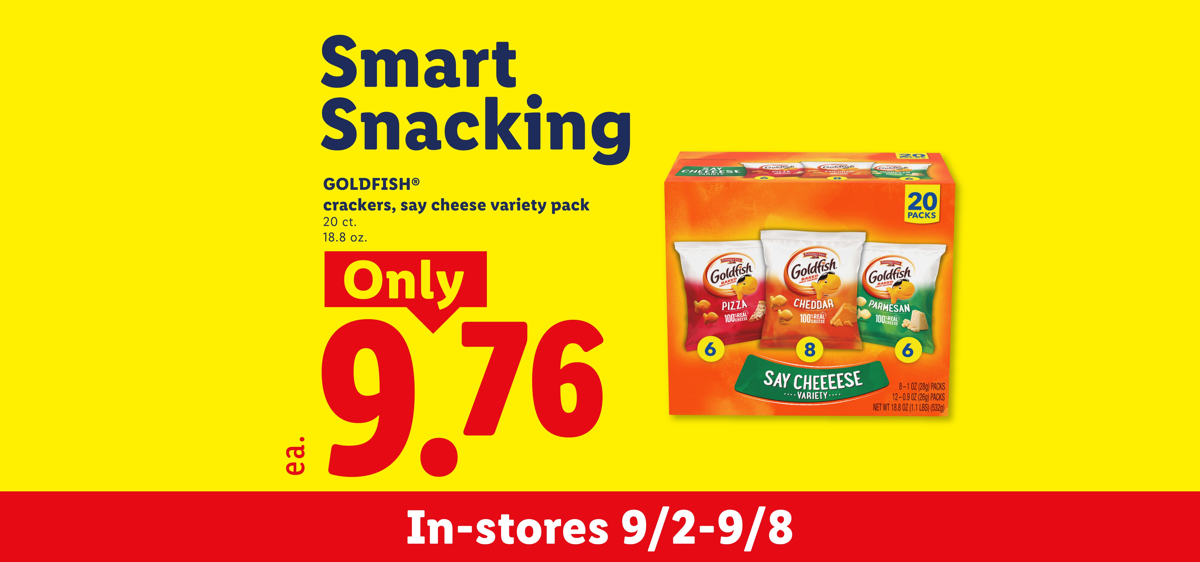 A variety pack of crackers, with a focus on smart snacking and savings, available in-stores from 9/2-9/8 for $9.76.