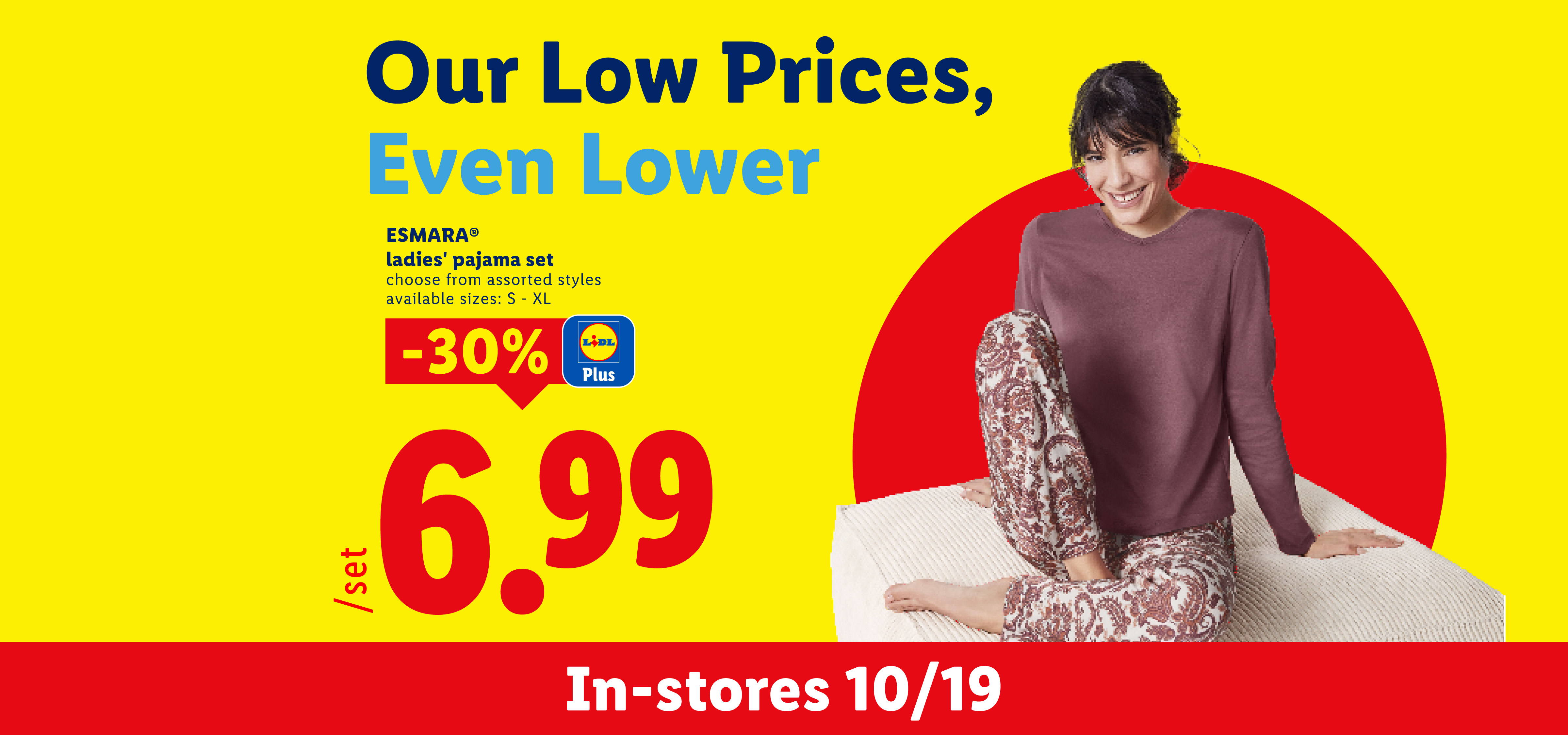 Ladies' pajama set on sale for 6.99 in-stores starting October 19.