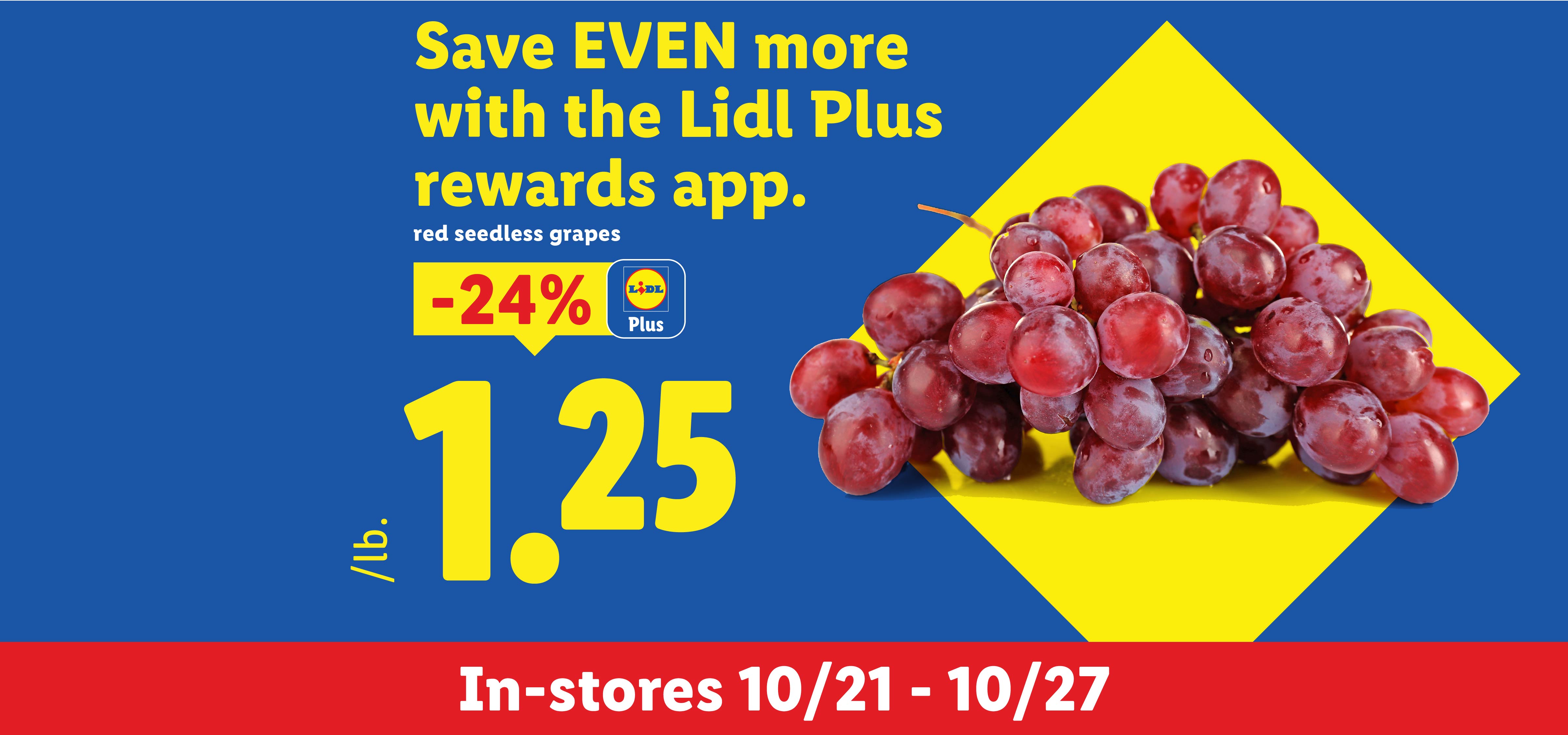 Red seedless grapes on sale for $1.25/lb. with the rewards app from 10/21 to 10/27.
