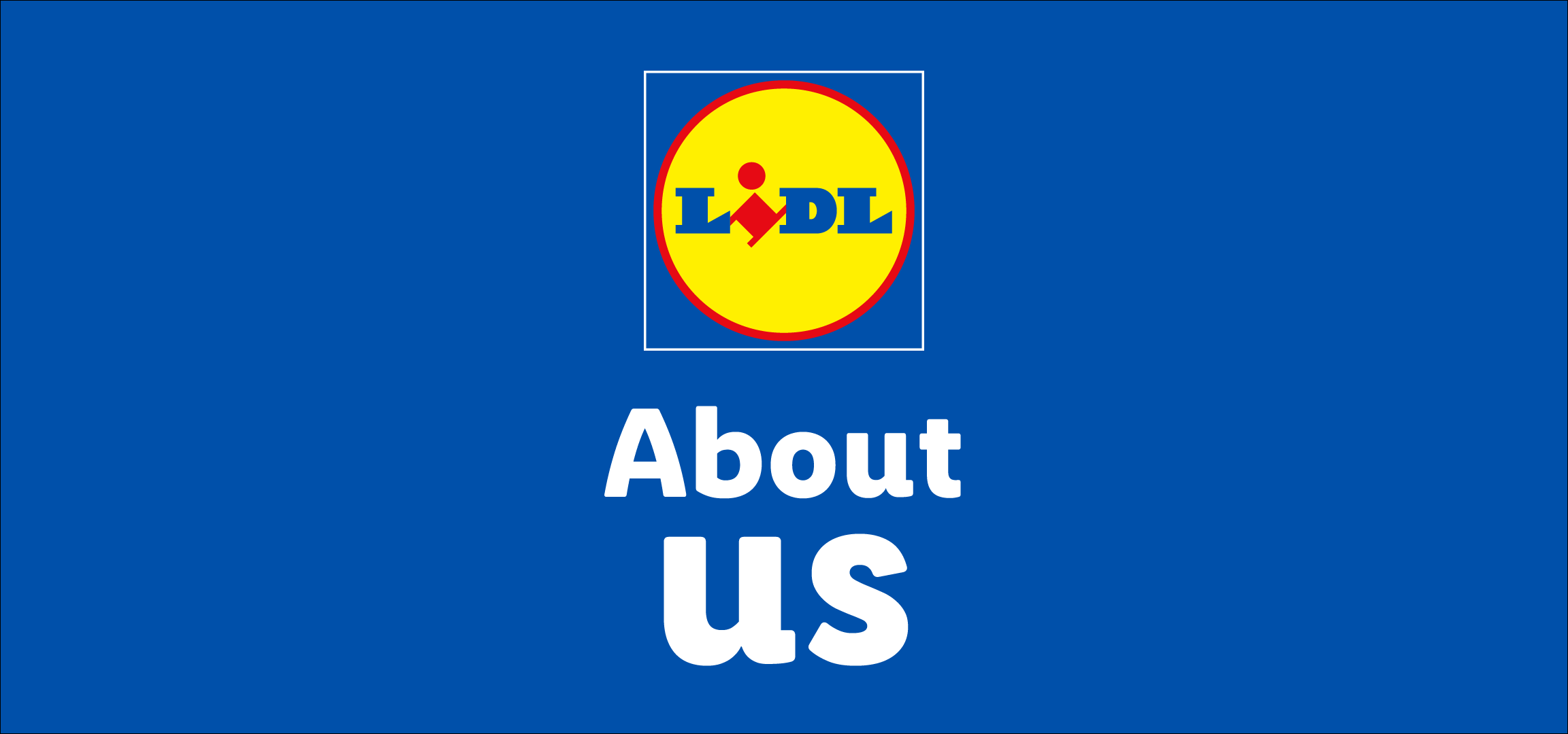 Blue banner with a circular logo and the text 'About Us' in white.