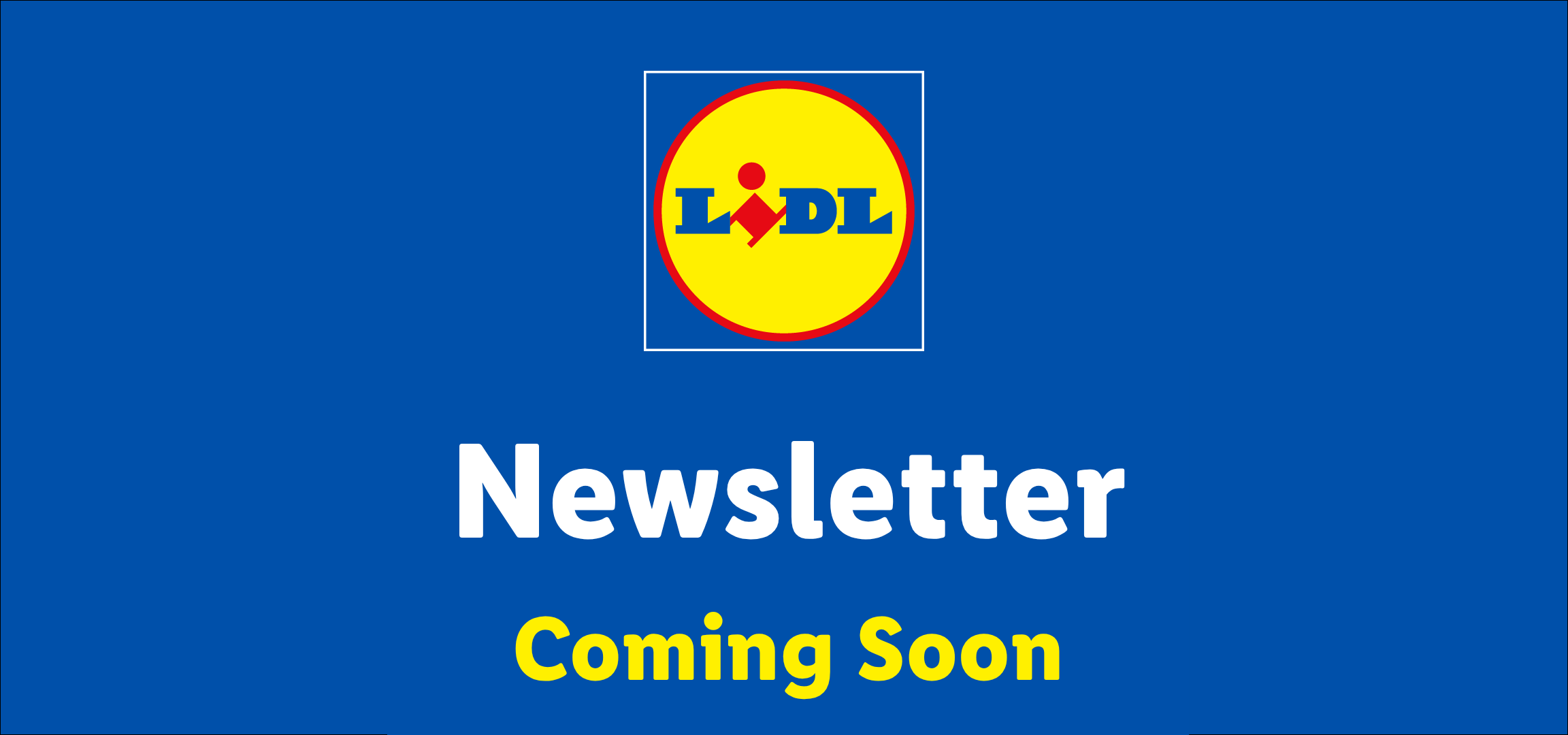 Blue banner with a yellow and red logo, white text 'Newsletter', and yellow text 'Coming Soon'.