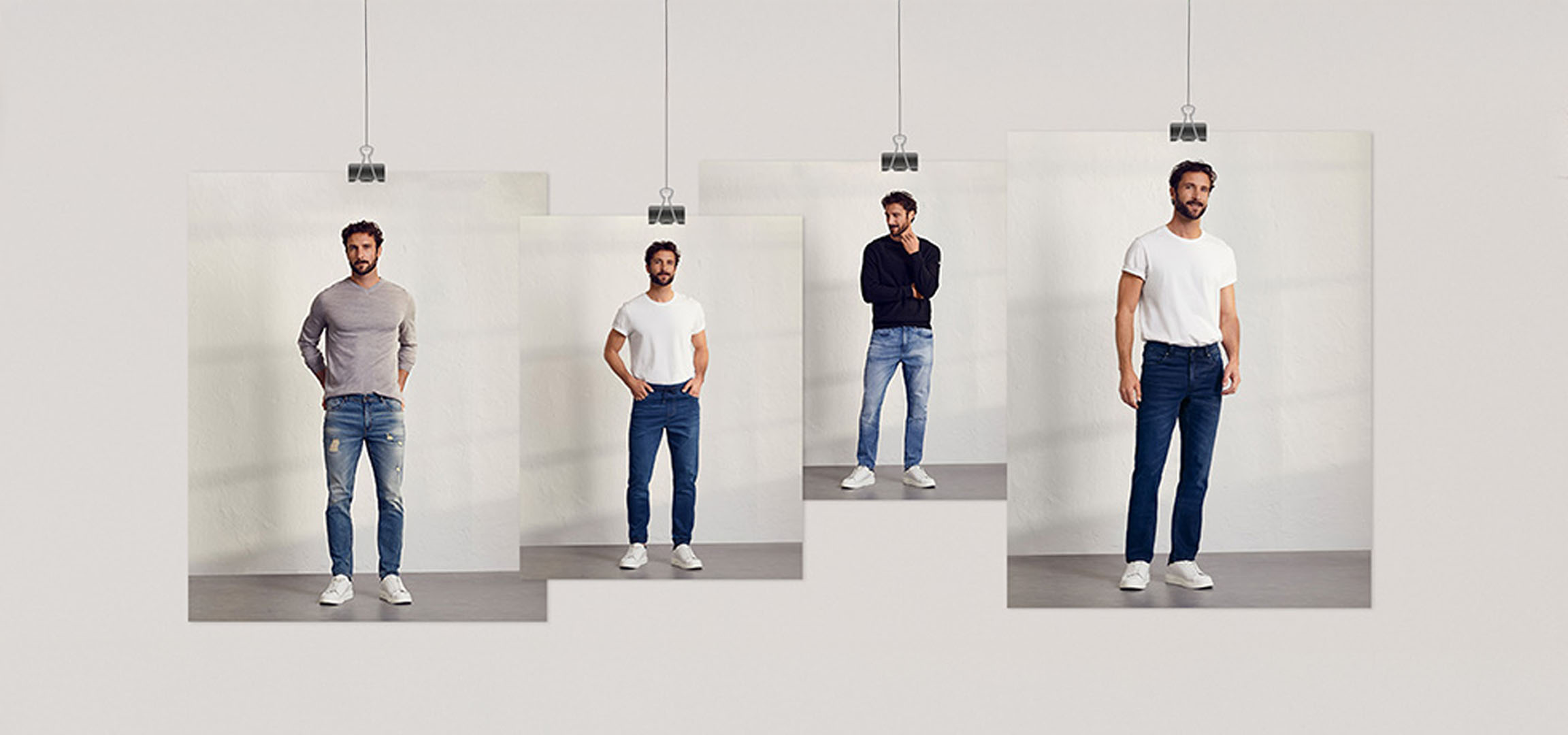 Camisetas e calças jeans para homem.